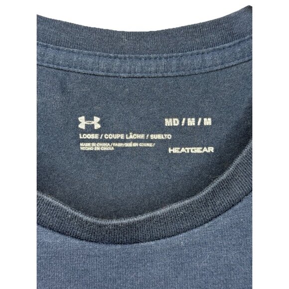 Under‎ Armour Project Rock Respect Mens Medium Tee Blue HeatGear Bull Logo Shirt - Picture 5 of 7